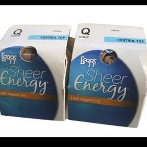 (2) L'eggs Sheer Energy Queen Control Top Nude PantyHose. New!